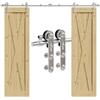 BONIKLUBA Binario per Porta Scorrevole Inox Doppia 183cm Kit Porta Scorrevole Nera per 2 Porte Scorrevoli Interno Esterno Muro 45cm Larga, Acciaio Inossidabile I Forma