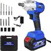 DayPlus Avvitatore a percussione a batteria da 18 V, 1/2 pollici, 420 Nm, avvitatore a percussione senza spazzole, 2 velocità, luce di lavoro a LED, 4 bussole, valigetta per il trasporto, 1 batteria
