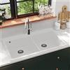 Gecheer Lavello,Lavandino,da Cucina,Doppia Vasca,in Granito,Bianco Crema,con Montaggio Sopra,860x510 mm,Lavello Cucina 2 Vasche in Granito,Lavello Incasso,Lavello Cucina Incasso,Lavello 2 Vasche