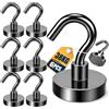 Lictin 6 Pezzi Gancio Magnetico（38KG/83LBS）- 32MM Potente Magnete,Magnete con Gancio Ultra Forte al Neodimio Zincato（Nero）