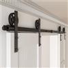 BONIKLUBA Binario per Porta Scorrevole Doppia 224cm Kit Porta Scorrevole Nera per 2 Porte Scorrevoli Interno Esterno Muro 56cm Larga, Centrale Ruota I-forma