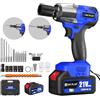 Huini 21V Avvitatore a Impulsi Brushless,Chiave Elettrica 3 in 1,3400 RPM,coppia massima di 550 N.M,con 4 bussole,12 punte per cacciavite, batterie da 4.0Ah,per il settore automobilistico e per la casa,blu