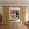 BONIKLUBA Binario per Porta Scorrevole Inox Doppia 244cm Kit Porta Scorrevole Nera per 2 Porte Scorrevoli Interno Esterno Muro 61cm Larga, Acciaio Inossidabile T Forma