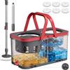 SONGMICS Mocio Rotante con Secchio, Separazione Acqua Pulita e Sporca, Cestello in Acciaio Inox, 6 Panni in Microfibra, con Ruote, 47,5 x 25,5 x 24 cm, Grigio e Rosso, Collezione CLEMAX LMB004GT06