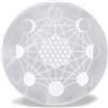 Only faith Selenite naturale piastra rotonda 10 cm disco di carico circolare cristallo con incisioni mistiche per meditazione ed energia, nodo di strega, 7 Chakra, fiore della vita (Mano di Fatima)
