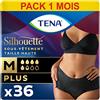 TENA Silhouette Plus Size - Biancheria intima assorbente usa e getta, incontienza da donna, post parto, per perdite urinarie da moderate a forti, nero, taglia M, 36 mutandine (pacchetto 1 mese)