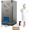 HOMASIS Sauna a Vapore Portatile da 3 L, 1000W, Sauna da Casa con Finestra Trasparente, Telecomando, Massaggiatore per Piedi e Sedia Pieghevole, per SPA Domestica, 91 x 91 x 183 cm (Grigio)