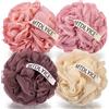 MTDLYICE Spugna di luffa XXL, grande, 100 g, confezione da 4, spugna da bagno in morbida rete per doccia da uomo, scrub per il corpo, pouf da doccia, accessori da bagno, per bagnoschiuma, sapone