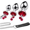 SXOVO Set di Plug Anali in Metallo Plug Analesex Kit in Acciaio Inox con Campanello Butt Plug con Catena in Metallo e Diamanti Sex Toys Per Donna Uomo Coppie (Rosso)