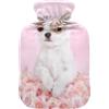 ISAOA Elegante borsa dell'acqua calda con rosa cucciolo di chihuahua e copertura morbida e calda per letto invernale a mano, collo e spalle, 2 l