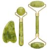 Sylalxeba Set Gua Sha e Rullo di Giada 3 Pezzi, Pietra di Massaggio Viso in Quarzo Naturale Strumento di Lifting Anti-Aging e Levigatura delle Rughe per Viso e Collo