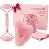 OanovA Kit Gua Sha per Viso e Corpo & Roller | Pietra di Quarzo Rosa | Massaggio Antirughe & Drenaggio Linfatico | Lifting Mento Doppio | Guasha Maderoterapia | Raffinare Shaper del Viso [OanovA]