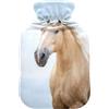 ISAOA Borsa dell'acqua calda con ritratto di un cavallo e copertura morbida e calda per letto invernale, collo e spalle, 2 l