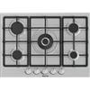 Hisense GM773XF Piano Cottura a Gas, 5 Zone di Cottura, Larghezza 70 cm, Bruciatore Wok Doppia Corona e Griglie in Ghisa, Accensione Integrata, Inox Anti Impronta
