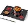 Traenvir Piano cottura elettrico da 76 cm, 4 fuochi da incasso in ceramica da 7800 W, piano cottura elettrico con bruciatore per barbecue, controllo touch, timer, blocco di sicurezza per bambini,