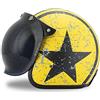 Woljay Casco Jet Moto Scooter Piatto Con Grafica Stella con Scudo a bolle Nero + Giallo