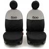 Auto Accessori Lupex - Coprisedili Compatibili con 500 Coppia Anteriore, Fodere in Policotone con Ricamo Centrale, Set 6 Pezzi e Ganci, Made in Italy (Grigio Chiaro - Nero)