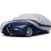 Holthly Telo Copriauto per Alfa Romeo Giulia (2016-2024), 100% Impermeabile Telo Auto. Pioggia, Sole, Polvere e Protezione UV, Telo Copri Auto da Esterno con Fodera in Cotone. Argenteo