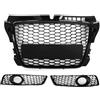 RBFGYIOP 1 Set Griglia Centrale RS3 a Nido d'Ape in ABS per Audi A3 (2008-2012) Modificata + Cornici Fendinebbia a Nido d'Ape Traforate (con Anello Nero Lucido), GZ.D107HL/R + GZ.A AUDI A3/RS3-, Senza Logo