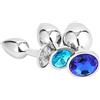 Belmalia 3x Plug Anale Metallo | Butt Plug Cristallo Blu | Puro Piacere in 3 Taglie per Donna, Coppia, Uomo | Giocattoli Anali Argento