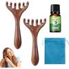 WAWJ® 2 Pezzi Pettine massaggiante magico con sei artigli, Massaggiatori per il Cuoio Capelluto in Legno, Pettine meridiano con manico lungo, massaggiatore per cuoio capelluto, Sollievo per Uomini Do