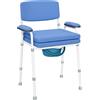 HOMCOM 5 in 1 Sedia Comoda WC per Anziani 6 Altezza Regolabile, Celeste | 6 Altezza Regolabile, Sedia WC per Disabili, Sgabello per Doccia, Secchio Rimovibile, Seduta Imbottita