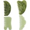 Monetais Pettine in giada naturale 4 pezzi 4 stili cuoio capelluto Gua Sha pettine antistress Gua Sha liscio massaggiatore per cuoio capelluto in giada per testa viso mano braccio gamba regali