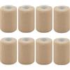 Nutoko 8 rotoli benda coesiva nastro adesivo 7,5 cm x 4,5 m bendaggio adesivo sportivo nastro elastico adesivo impermeabile nastro adesivo per piedi, ginocchia distorsioni (colore chiaro)