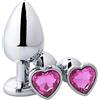 SXOVO Set di Plug Anali Grandi + Medi + Piccoli Giocattoli di Culo in Metallo di lusso Kit di Plug Anali in Cristallo a Forma di Cuore SM Plug Anali per Adulti Donna Uomo Regali Sessuali (Rosa Rossa)