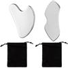 Iirlvior Gua Sha Viso 2 Pezzi Gua Sha in Acciaio Inossidabile con Due Borse di Stoccaggio, Strumento Massaggio Viso Strumento Multifunzione per Viso Occhi Colli Corpo Posteriore