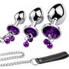 SXOVO Set di Plug Anali in Metallo Plug Analesex Kit in Acciaio Inox con Campanello Butt Plug con Catena in Metallo e Diamanti Sex Toys Per Donna Uomo Coppie (Viola)