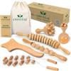 OHVITAE Set di Maderoterapia in Legno, 6 Strumenti Naturali per Massaggio, Rullo in Legno, Coppa Svedese, Tavola Modellante, Fungo e Cintura Massaggiante con Borsa e Guida QR