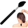 Generic Bastone telescopico per massaggi in silicone, grattaschiena estensibile, dispositivo lenitivo profondo a denti alti e bassi, adatto per rilassare i muscoli di spalle, schiena, vita e gambe, nero