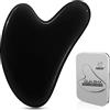 GUKOY Gua Sha, Strumento per Massaggi Guasha, Pietra di Giada, per la Cura del Viso, Allevia le Rughe e il Trattamento del Gonfiore Degli Occhi, Spa per la Schiena, con Scatola (Nero)