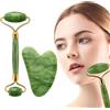 Winkin 2pcs Rullo Di Massaggio in Giada e Gua Sha, Per Il Viso, Raschiante, Anti Età, Per Collo, Guance, Rassodamento Della Pelle