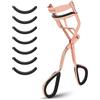 KLIHN® - Piegaciglia rosa e oro incl. 8 cuscinetti in gomma di ricambio. Piegaciglia professionale in acciaio al carbonio di alta qualità (Oro Rosa Lucciante)