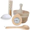 perfk Set di accessori per sauna, secchio in legno per sauna e kit mestolo Misuratore di temperatura e umidità portatile per secchio per sauna per bagno SPA