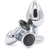 Skurk Plug Anale Set di 3 in Acciaio Inox - Piccolo/Medio/Grande - Nero | Per uomini e donne, anche principianti. Superficie liscia e base allargata con gioiello sfaccettato.