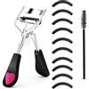 WLLHYF Kit piegaciglia professionale in metallo strumento trucco pettine 10 cuscinetti ricambio per donne e ragazze ottenere ciglia curve drammatiche (nero)