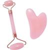Generic Strumento di bellezza per la cura della pelle, rullo facciale in giada rosa e duo di pietre Gua Sha, strumenti per la cura della pelle e la scultura per promuovere una pelle sana