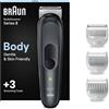 Braun Depilatore CorpoSeries 3 3340, Rifinitore Corpo da Uomo, per Radere Petto, Ascelle, Inguine e Molto Altro, Pettini Inclusi da 1 mm e 3 mm, Tecnologia SkinShield per un Uso Delicato, Lavabile