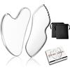 Yikki Gua Sha - Set di 2 attrezzi per il viso in acciaio inox, con custodia, per drenaggio linfatico, per viso, occhi, collo, corpo