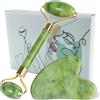ALIMAN BRAND Rullo di giada per il viso + Gua Sha + Guida all'uso - Massaggiatore Viso e corpo - Migliora i segni dell'invecchiamento - Anti Rilassante - Gua Sha Viso (Set Jade)