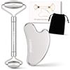 Nimui Stainless Steel Gua Sha and Face Roller Set | Premium Anti-Aging Facial Massager & Skin Care Tool Kit for Skin Tightening & Depuffing | Double-Sided Roller with Velvet Pouch & Gift Box