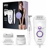 Braun Silk-épil 5-825 Power Depilatore Donna, Epilatore Elettrico Donna Per I Primi Utilizzi, Testina Radente, Cappuccio Regolatore E Bikini Styler, Bianco/Viola