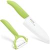 Kyocera Cut & Peel Set, set di coltelli in ceramica composto da un coltello Santoku lama 14 cm e pelapatate, lama in ceramica zirconia, molata a mano, estremamente affilata, verde