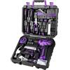 DEKO Cassetta Attrezzi Completa con Trapano Avvitatore Batteria 8V, 126 Pezzi Valigetta con Set Completo di Punte - Violet
