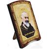 KUSTOM ART Cucuba Quadretto Padre Pio Con Schienalino Tipo Portafoto Stampa Laser Su Legno Con Inserti Ornamento Oro a Caldo 8.5x7 cm