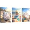 FajerminArt 3 Pcs Quadri Cielo Blu e Stella Marina Pianta Stampa su Tela Con Cornice Quadro Vintage Conchiglia Ciottoli Colorati Pittura su tela poster da parete Decor Murale Soggiorno Camera da letto 30x40cmx3