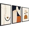 ag.art deco Set di 3 Quadri Moderni 21x30cm Senza Cornice Legno MDF Robusto | Astratto Beige-Marrone 2, Decorazione da Parete, per Soggiorno e Camera da Letto, Design Moderno, Vetro Protettivo, Soggiorno